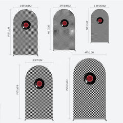 Aperturee - Aperturee Rock and Roll Music Arch Backdrop Black and White Checkerboard with Vinyl Record One Rocket Birthday Party Decor