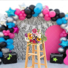 Aperturee - Aperturee Rock and Roll Zebra Print and Guitar Backdrop Music Theme and Neon Star Decor for Kids Birthday Party