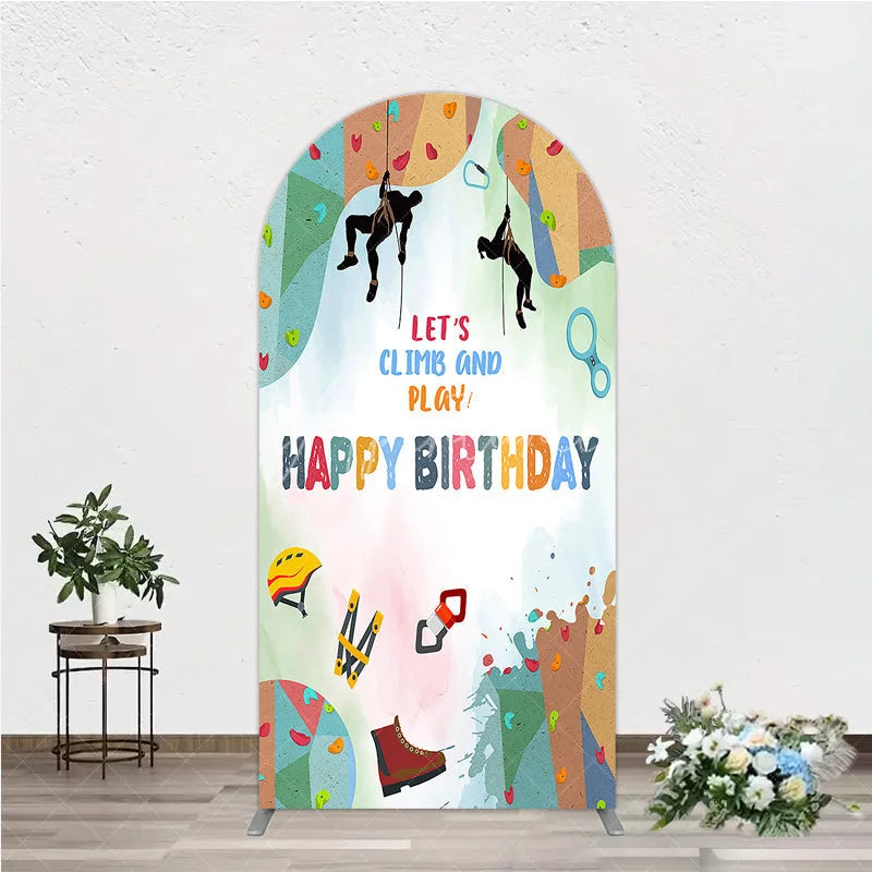 Aperturee - Aperturee Rock Climbing Arch Backdrop Let’s Climb and Play Birthday Party Supplies Decor