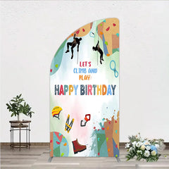 Aperturee - Aperturee Rock Climbing Half Moon Arch Backdrop Let’s Climb and Play Birthday Party Supplies Decor