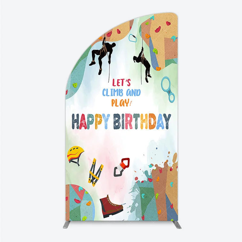 Aperturee - Aperturee Rock Climbing Half Moon Arch Backdrop Let’s Climb and Play Birthday Party Supplies Decor