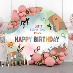 Aperturee - Aperturee Rock Climbing Happy Birthday Round Backdrop Let’s Climb and Play Outdoor Sport Photography Background