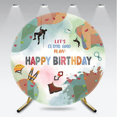Aperturee - Aperturee Rock Climbing Happy Birthday Round Backdrop Let’s Climb and Play Outdoor Sport Photography Background