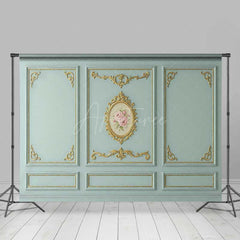 Aperturee Aperturee Rococo Wall Photography Backdrop Blue and Gold Ornate Molding Panels with Roses French Vintage Studio Prop
