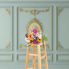 Aperturee Aperturee Rococo Wall Photography Backdrop Blue and Gold Ornate Molding Panels with Roses French Vintage Studio Prop