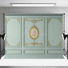 Aperturee Aperturee Rococo Wall Photography Backdrop Blue and Gold Ornate Molding Panels with Roses French Vintage Studio Prop