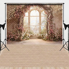 Aperturee - Aperturee Romantic Floral Arch Window with Pink and White Flowers Combo Set Backdrop Elegant Garden Photography Prop