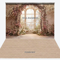 Aperturee - Aperturee Romantic Floral Arch Window with Pink and White Flowers Combo Set Backdrop Elegant Garden Photography Prop
