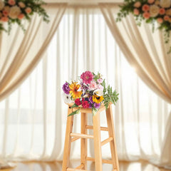 Aperturee - Aperturee Romantic Floral Focal Curtain Wedding Photo Backdrop