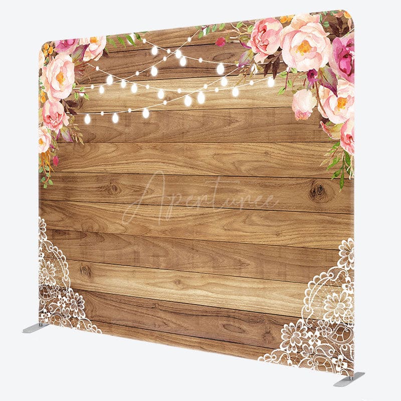 Aperturee - Aperturee Romantic Floral Lace Light Wood Pillow Case Backdrop