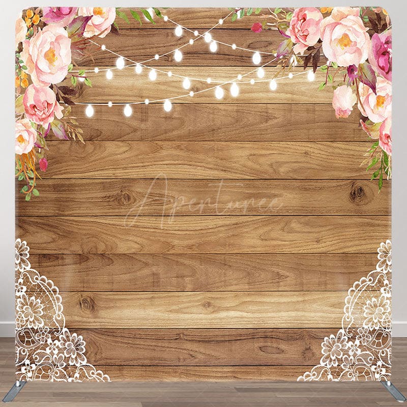 Aperturee - Aperturee Romantic Floral Lace Light Wood Pillow Case Backdrop