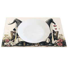 Aperturee - Aperturee Romantic Gnome Dinner Set of 4 Placemats Valentine Couple Decoration Candlelight Meal Table Mat