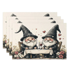 Aperturee - Aperturee Romantic Gnome Dinner Set of 4 Placemats Valentine Couple Decoration Candlelight Meal Table Mat