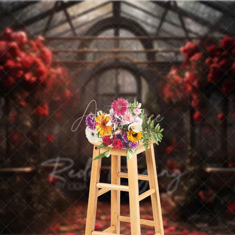 Aperturee - Aperturee Romantic Greenhouse Valentine Day Backdrop Red Roses Glass House Garden Background Wedding Photography Studio Prop