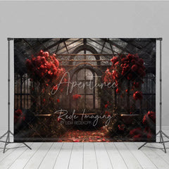 Aperturee - Aperturee Romantic Greenhouse Valentine Day Backdrop Red Roses Glass House Garden Background Wedding Photography Studio Prop
