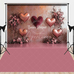 Aperturee - Aperturee Romantic Love Combo Set Backdrop Rose Gold Heart Balloons Floral Wall Photography Background Wedding Anniversary Prop