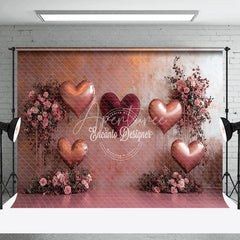 Aperturee - Aperturee Romantic Love Combo Set Backdrop Rose Gold Heart Balloons Floral Wall Photography Background Wedding Anniversary Prop