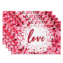 Aperturee - Aperturee Romantic Love Confetti Set of 4 Placemats Pink and Red Hearts Dining Table Mats for Valentines Day Decor