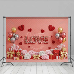 Aperturee - Aperturee Romantic Love Gift Box Backdrop Red 3D Text Balloons Paper Hearts Background Valentine Day Photography Decoration