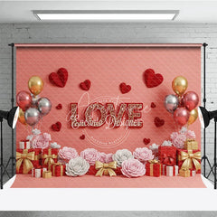 Aperturee - Aperturee Romantic Love Gift Box Backdrop Red 3D Text Balloons Paper Hearts Background Valentine Day Photography Decoration