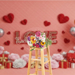 Aperturee - Aperturee Romantic Love Gift Box Backdrop Red 3D Text Balloons Paper Hearts Background Valentine Day Photography Decoration