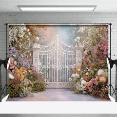 Aperturee - Aperturee Romantic Pastel Floral Enchanted Garden Gate Photography Backdrop Whimsical Archway for Wedding Fairy Tale Party