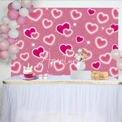 Aperturee - Aperturee Romantic Pink Glowing Hearts and Sparkles Y2K Birthday Backdrop Sweet Celebration Party Decoration.