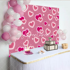 Aperturee - Aperturee Romantic Pink Glowing Hearts and Sparkles Y2K Birthday Backdrop Sweet Celebration Party Decoration.