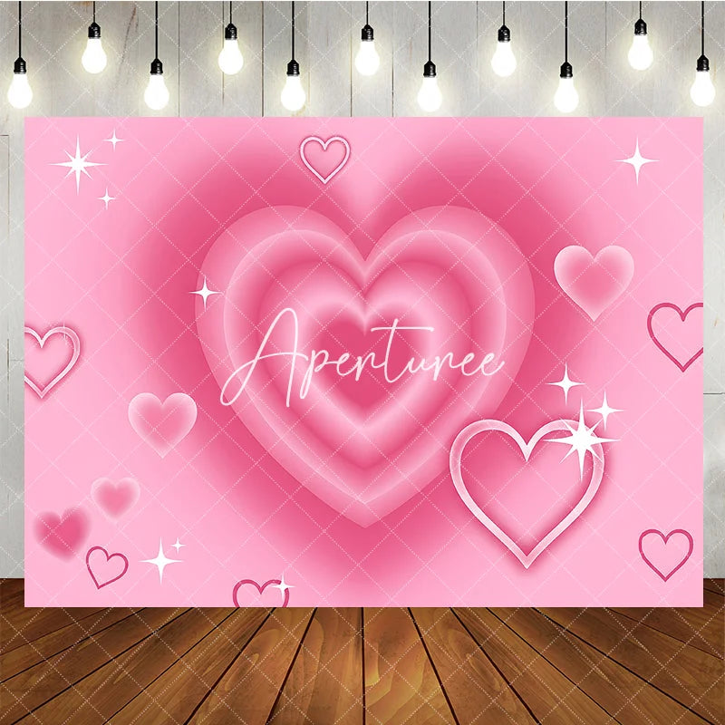 Aperturee - Aperturee Romantic Pink Gradient Layered Hearts Sparkling Birthday Backdrop Y2K Sweet Dreamy Celebration Party Decor