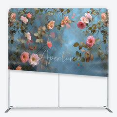 Aperturee - Aperturee Romantic Pink Peach Roses and Green Leaves Square Double-Sided Backdrop Elegant Floral Photography Background
