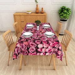 Aperturee - Aperturee Romantic Pink Rose Floral Tablecloth for Wedding Bridal Shower and Valentine’s Day Dining Table Decor