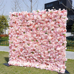 Aperturee - Aperturee Romantic Pink Rose Wedding Artificial Flower Wall