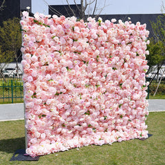 Aperturee - Aperturee Romantic Pink Rose Wedding Artificial Flower Wall