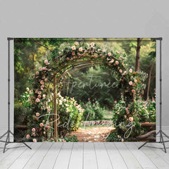 Aperturee - Aperturee Romantic Pink Roses Floral Archway Backdrop Lush Greenery Garden Wedding Ceremony Decor