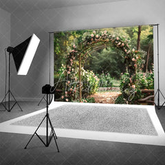 Aperturee - Aperturee Romantic Pink Roses Floral Archway Backdrop Lush Greenery Garden Wedding Ceremony Decor