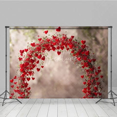 Aperturee - Aperturee Romantic Red Hearts and Floral Arch Photography Backdrop perfect for Valentine’s Day Wedding or Engagement
