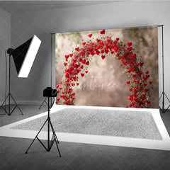 Aperturee - Aperturee Romantic Red Hearts and Floral Arch Photography Backdrop perfect for Valentine’s Day Wedding or Engagement