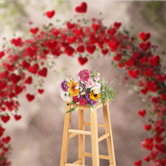 Aperturee - Aperturee Romantic Red Hearts and Floral Arch Photography Backdrop perfect for Valentine’s Day Wedding or Engagement