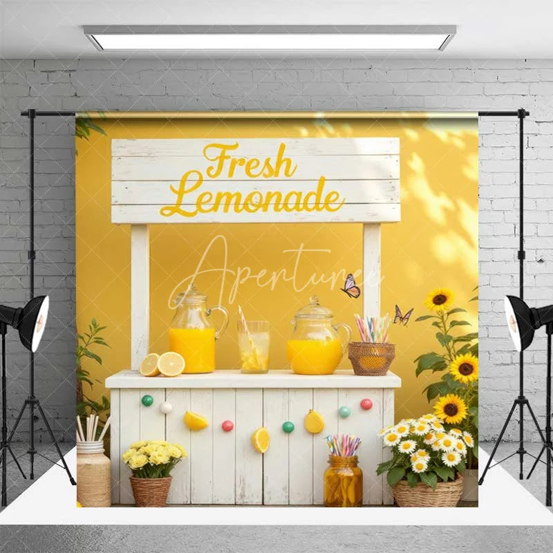 Aperturee - Aperturee Room Set Backdrop Summer Fresh Lemonade Stand with Sunflowers and Bright Yellow Outdoor Party Decor