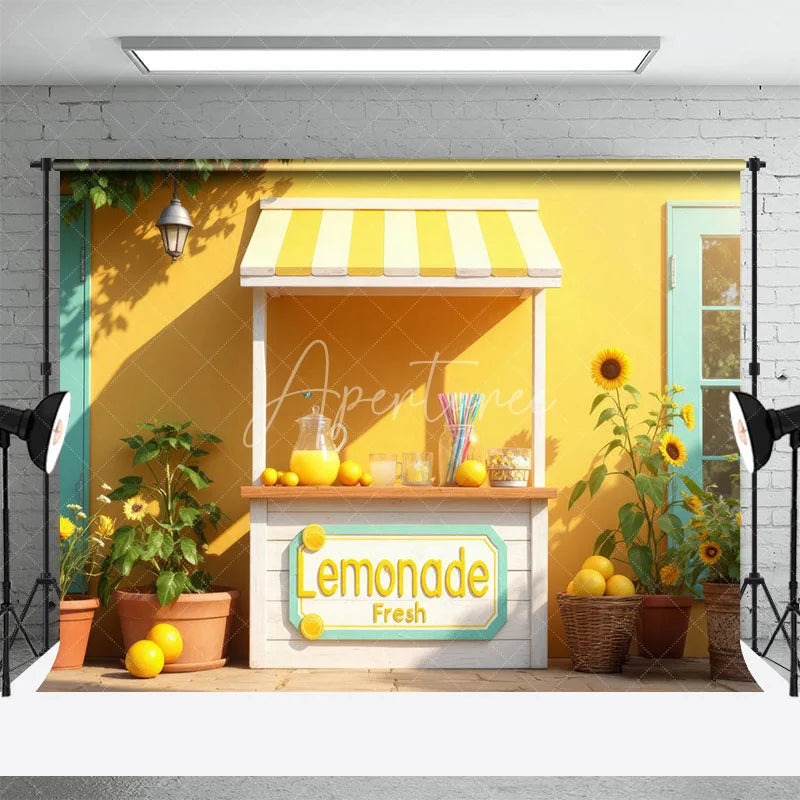 Aperturee - Aperturee Room Set Backdrop Summer Fresh Lemonade Stand with Sunflowers and Bright Yellow Outdoor Party Decor