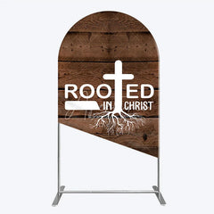 Aperturee - Aperturee Rooted In Christ Religious Holiday Arch Backdrop Dark Wood Texture Cross Party Cover