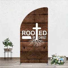 Aperturee - Aperturee Rooted In Christ Religious Holiday Half Moon Arch Backdrop Dark Wood Texture Cross Party Cover