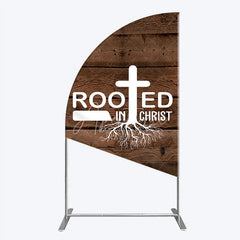 Aperturee - Aperturee Rooted In Christ Religious Holiday Half Moon Arch Backdrop Dark Wood Texture Cross Party Cover