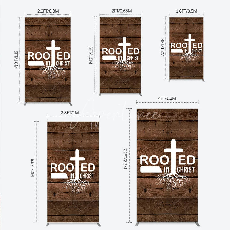 Aperturee - Aperturee Rooted In Christ Religious Holiday Rectangle Backdrop Dark Wood Texture Cross Party Cover