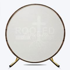 Aperturee - Aperturee Rooted in Christ Round Backdrop Religious Cross with Roots on Rustic Wood Background Christian Celebration Party Decor