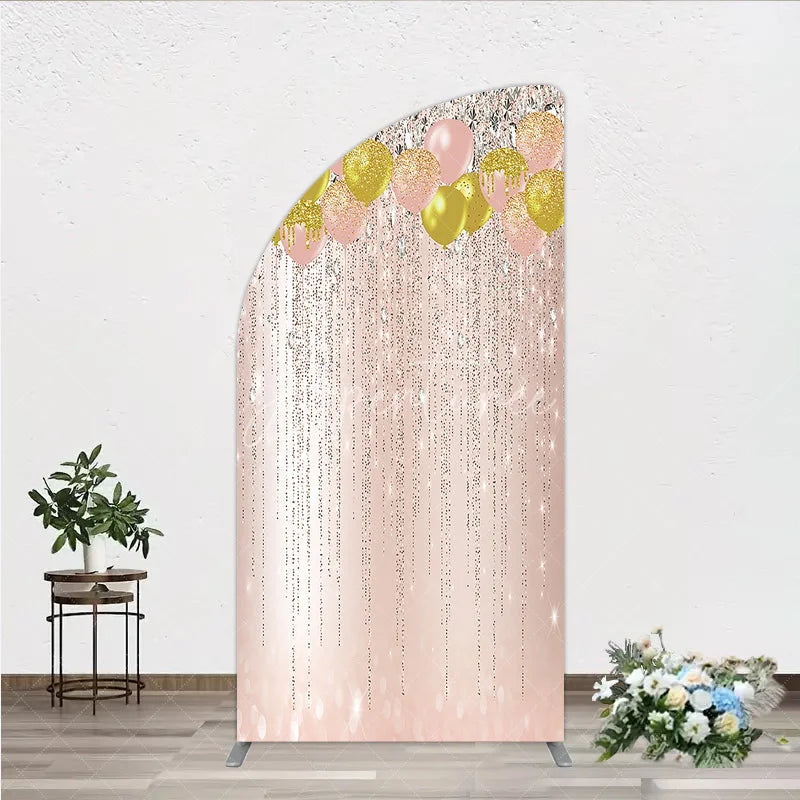 Aperturee - Aperturee Rose Gold and Gold Glitter Balloons Half Moon Arch Backdrop Sparkling Diamond Elegant Party Celebration