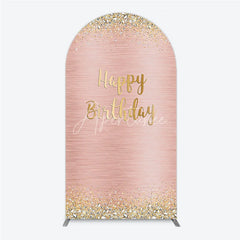 Aperturee - Aperturee Rose Gold and Gold Glitter Happy Birthday Round Top Arch Backdrop Elegant Diamond Celebration Party Decor