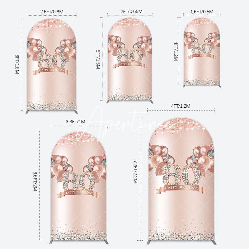 Aperturee - Aperturee Rose Gold Balloon Glitter 80th Birthday Arch Backdrop