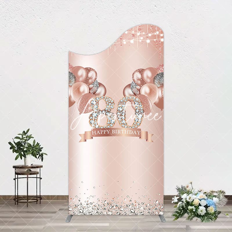 Aperturee - Aperturee Rose Gold Balloon Glitter 80th Birthday Arch Backdrop