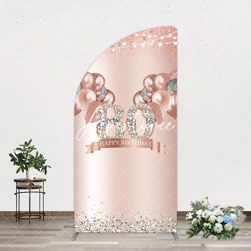 Aperturee - Aperturee Rose Gold Balloon Glitter 80th Birthday Arch Backdrop